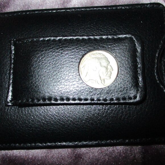 NEW AMERICAN COIN TREASURES BLACK LEATHER  MONEY CLIP WITH BUFFALO NICKLE - Picture 1 of 2